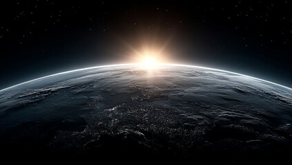 Wall Mural - the sun rising over the earth from space, with a dark background and stars twinkling in the night sk