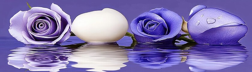 Wall Mural - Roses reflect on water surface against lavender backdrop