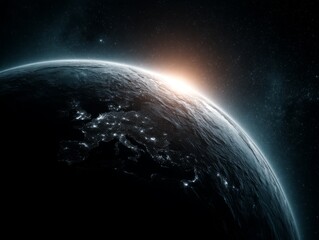 Wall Mural - an artist's impression of the earth from space, with a dark background and stars twinkling in the ni