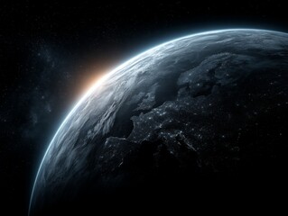 Wall Mural - the earth from space with a dark background and stars twinkling in the night sky