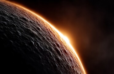 Wall Mural - an artist's impression of a planet with a bright orange and yellow light emanating from its surface,