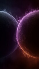 Wall Mural - two purple spheres with flames coming out of them against a dark background the spheres appear to be