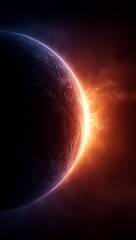 Wall Mural - an artist's impression of a red planet with a bright light emanating from it, set against a dark bac