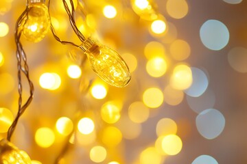Poster - Warm Bokeh Background with String Lights and Decorative Bulbs for Festive Design