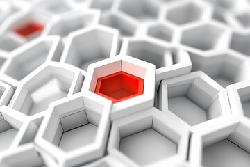 Aufkleber - White Hexagon Grid Structure with One Red Cell Abstract 3D