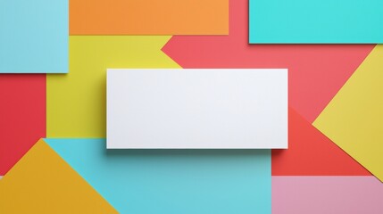 Poster - White empty horizontal rectangle is placed over colorful abstract geometric background with copy space, creating a vibrant and modern composition