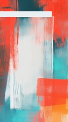 Poster - Wide brushstrokes in vibrant hues of teal, coral, and orange enveloping a central white space, creating an energetic and dynamic abstract painting that captivates the eye