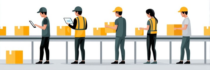 Poster - efficient package handling in a modern warehouse - streamlined logistics, warehouse efficiency, orde