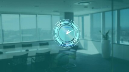 Poster - Digital interface animation over modern conference room with large windows