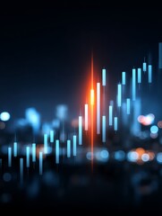 Poster - Financial Growth Over Cityscape - Abstract of a rising financial graph superimposed over a blurred cityscape at night, symbolizing economic growth and progress
