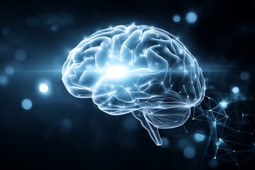 Poster - Glowing Brain: A Mind's Eye View - Illuminated brain, neural connections, mind, cognitive function, mental health concept. Symbolizing intelligence, consciousness, memory, and potential