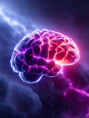 Poster - illuminated mind: a brain's energy - a vibrant, stylized of a brain glowing with pink and blue energ