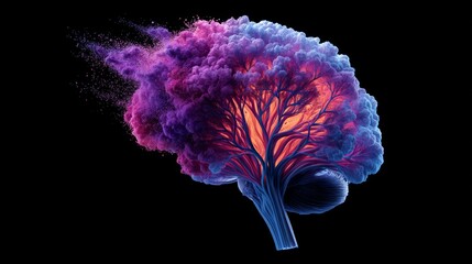 Poster - mind bloom: tree of thought - abstract brain , resembling a vibrant tree bursting with color and ene