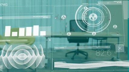 Poster - Data analytics and network connections on digital interface in office animation