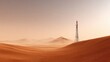 © watcharee - A solitary communication tower stands amidst vast sandy dunes under a clear sky, showcasing a stark contrast between technology and nature.