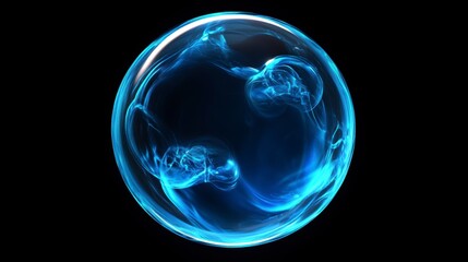 Poster - Abstract blue energy sphere isolated on black background.