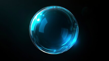 Wall Mural - glowing blue sphere on black background.