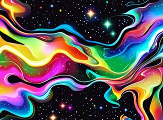 Wall Mural - vibrant cosmic artwork featuring a psychedelic rainbow galaxy with an abstract acrylic background an