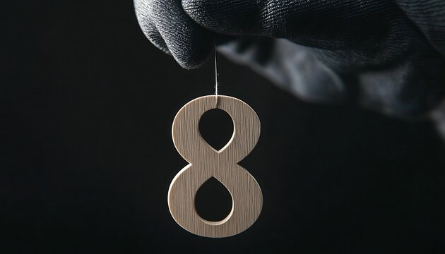 Red Number Eight Hanging, Minimalist Dark Background, Abstract Design