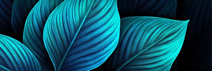 Poster - Teal Leaf Close Up Macro Texture - Lush tropical foliage, vibrant teal hues, close-up detail, nature's beauty, serene backdrop. Symbolizing growth, tranquility, freshness, vibrancy, and nature