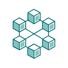 Poster - Blockchain concept illustrated with interconnected geometric shapes  