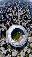 Poster - Aerial View of Grand Stadium Surrounded by Urban Landscape