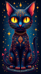  cat in the night sky. Mobile screen