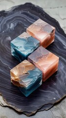 Poster - assembly of colored epoxy resin blocks, 
