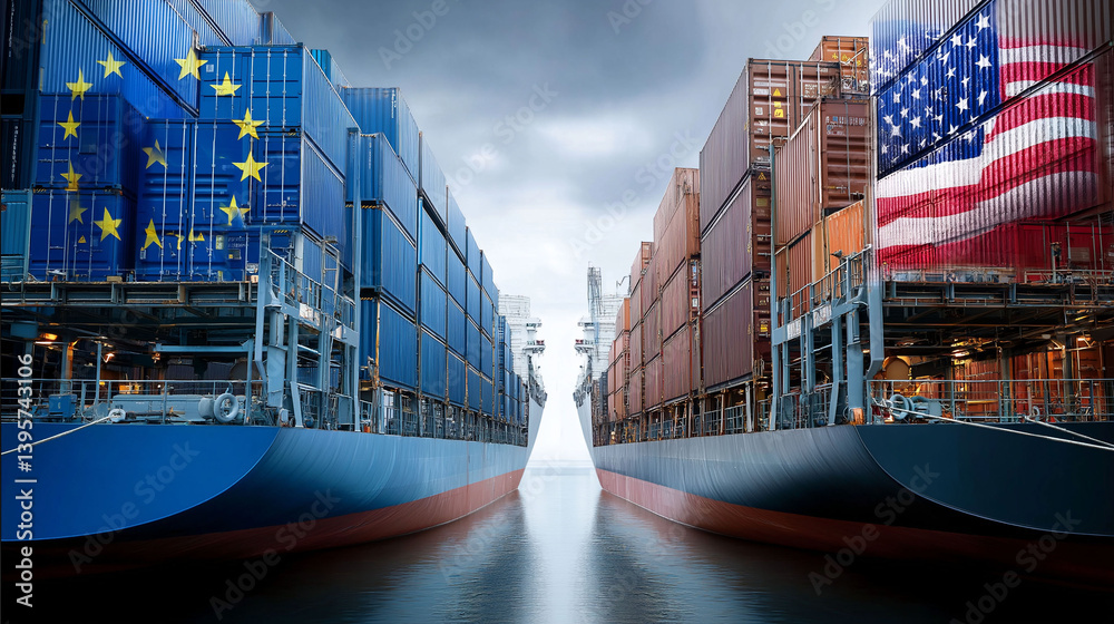 Tariffs war trade impact. USA vs Europe trade war. US and EU tariffs ...