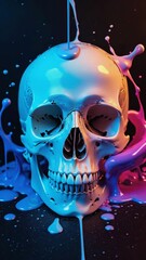Poster -  abstract human skull gradually revealed through dynamic, colorful paint splashes,