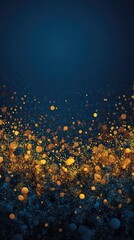 Poster - Golden glitter swirls with blue light create a mesmerizing abstract design on a dark background, showcasing detailed bokeh effects