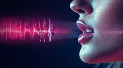 Canvas Print - woman's mouth with voice waveform emanating.
