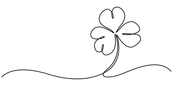 Happy St. Patrick's Day Line Drawing Banner with Shamrock with Editable Stroke Banner, Illustration of a three-leaf clover in white background, clover three leaf continuous one line dawing. minimalist