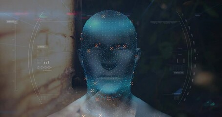 Poster - Face scanning digitally with abstract data visualization elements in background