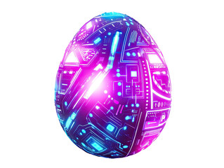 Poster - futuristic egg illuminated in vibrant blue and purple with glowing patterns set against a transparen