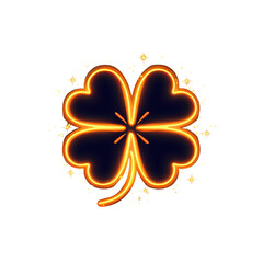 Poster - Glowing orange four leaf clover with sparkles on transparent background, symbol of luck and fortune