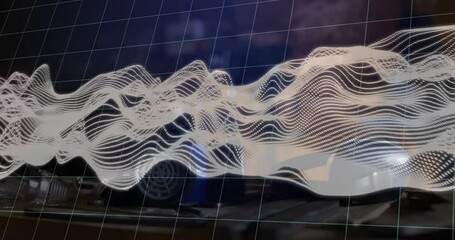Poster - Animation of digital wave pattern overlaying car on grid background