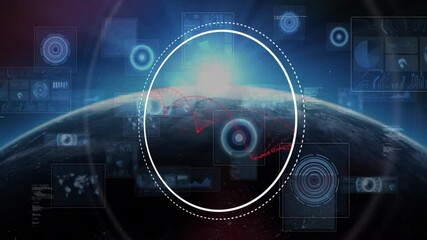 Poster - Animation of futuristic data interface with graphs over Earth from space