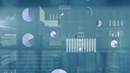  - Graphs and charts overlaying blurred blue background for animation data visualization