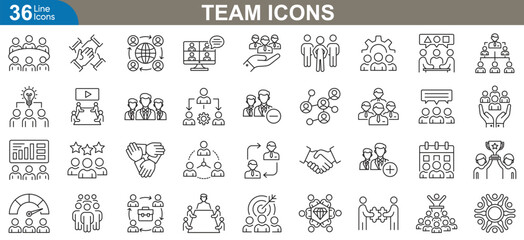 Wall Mural - team icons set. flat line icon representing teamwork, collaboration, leadership, project management,
