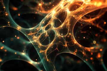 Poster - Intricate fractal patterns showcase vibrant orange and teal lights in a dark background