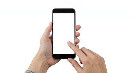 Person holding and using mobile phone with blank screen for app design