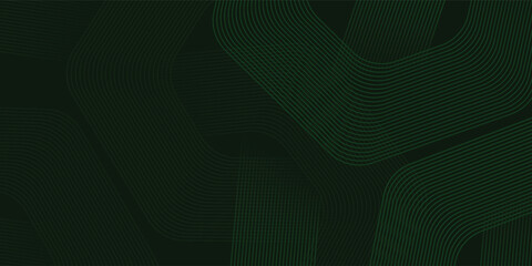 Abstract dark green background with glowing geometric lines. Modern shiny hexagon lines pattern. Technology futuristic concept. Suit for poster, banner, brochure, cover, flyer.