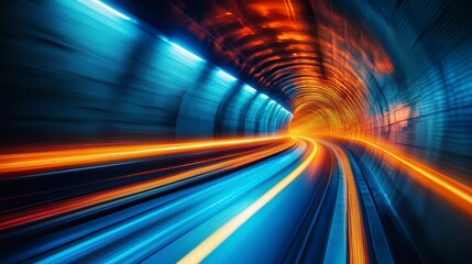Poster - Abstract light trails inside a tunnel, representing speed and movement.