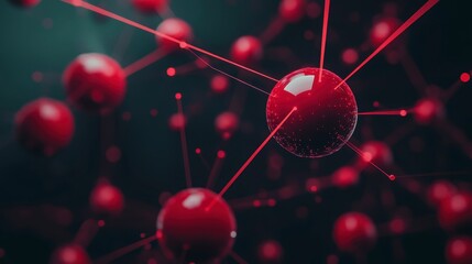 Poster - Abstract red spheres connected by lines, representing network, technology, or science concept.