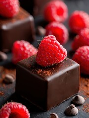 Poster -  Chocolate squares topped with raspberries and sprinkled with cinnamon.