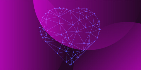 Poster - happy valentines day. 3d particles and lines mesh heart. love romantic health concept. digital heart