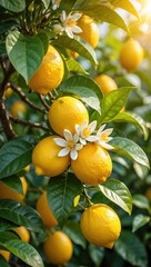 Aufkleber -  Yellow lemons on tree branches.