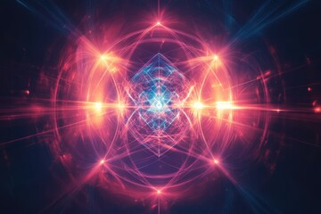 Poster - Vibrant cosmic energy with swirling patterns and bright lights in a digital space