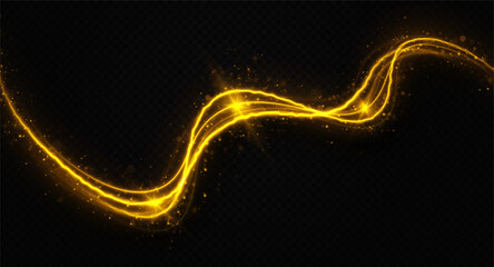Wall Mural - golden sparkling lines twinkling on transparent background. magic light trail with glitter effect. g